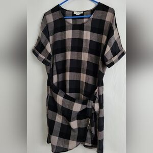 Simply Noelle pullover shirt/dress black/gray plaid pattern with waist tie